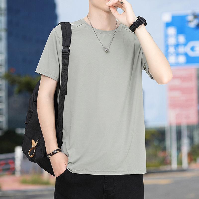 Camiseta de Manga Corta de Seda de Hielo para Hombre Verano Holgada Cuello Redondo Fina Secado Rápido Casual Deportes Top de Verano