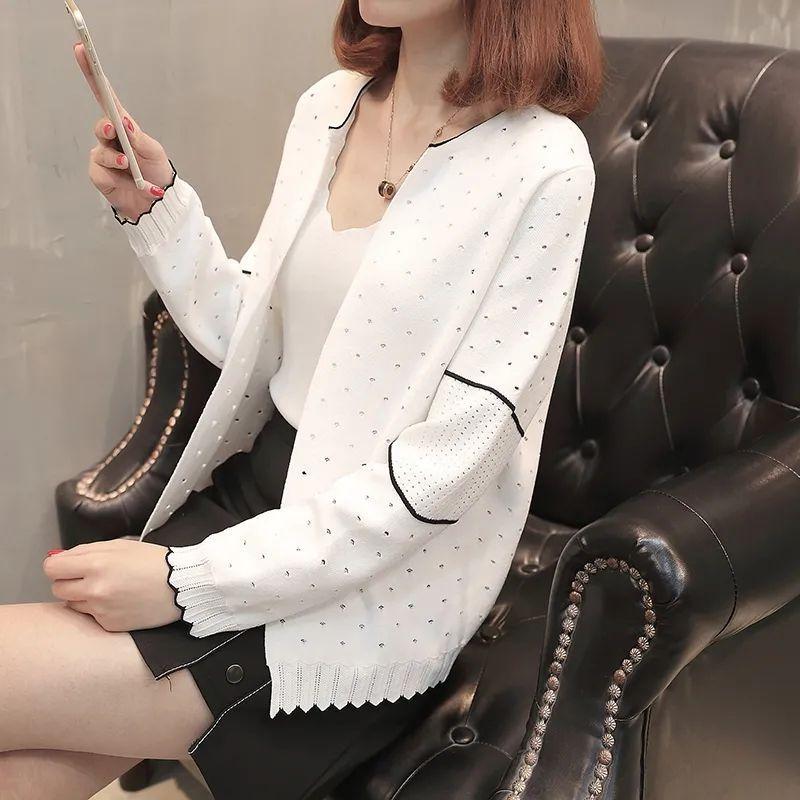 New Spring and Autumn Small Fresh Fashion Hollow Out Korean Version Loose Casual Simple Oversize Knitted Cardigan Coat