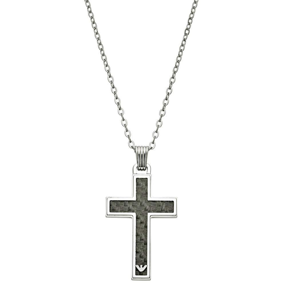 Emporio Armani Reversible Cross Necklace Pendant In Stainless Steel with Eagle Logo and Silver Accents Men's (Product Code EGS1705040)