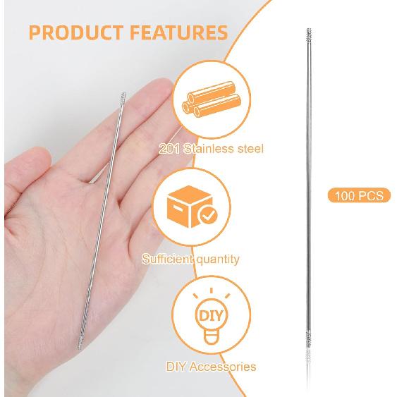 100 Pcs Stainless Steel Beadable Pen Extender Rods, 4.61 Inch Metal Blank Bars for Beadable Pens, Replacement Parts for DIY Craft and Keychain Making