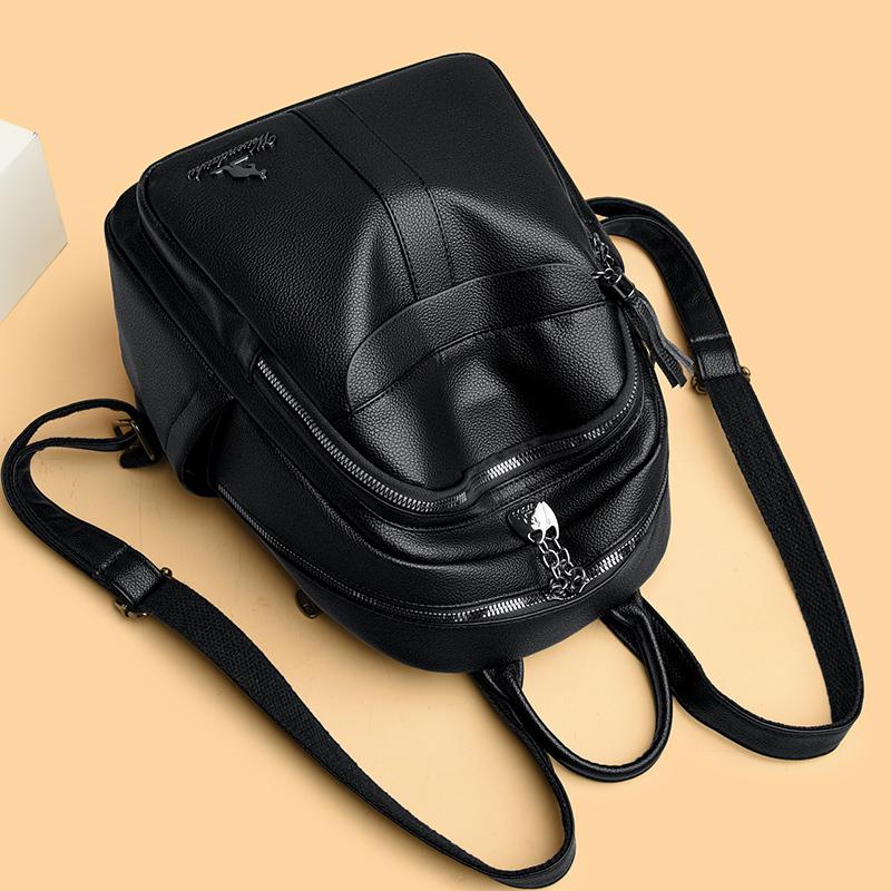 Women's Tassel Backpack Large Capacity Travel Bag Soft Leather Commuter Backpack