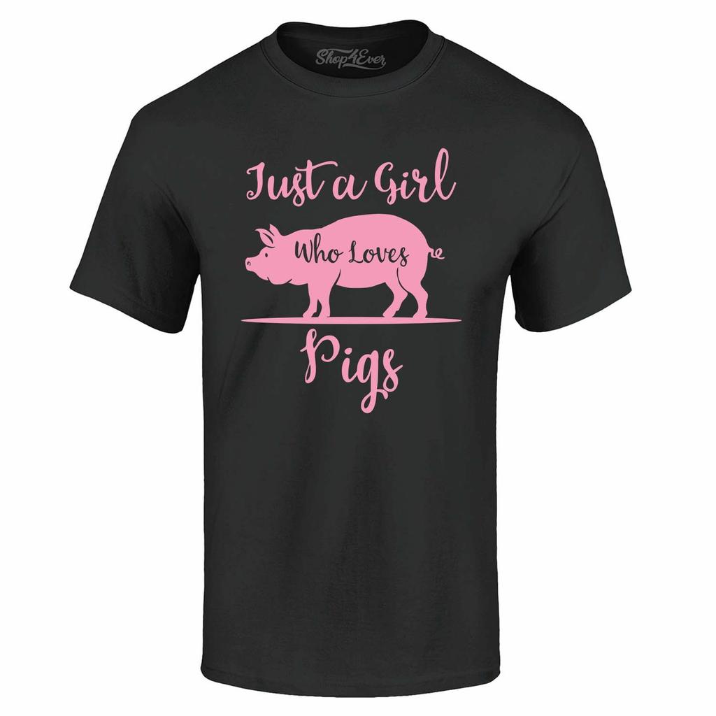 Gewoon een meisje dat van varkens houdt T-shirt Varkensliefhebber Varkensmama Boeren Shirts