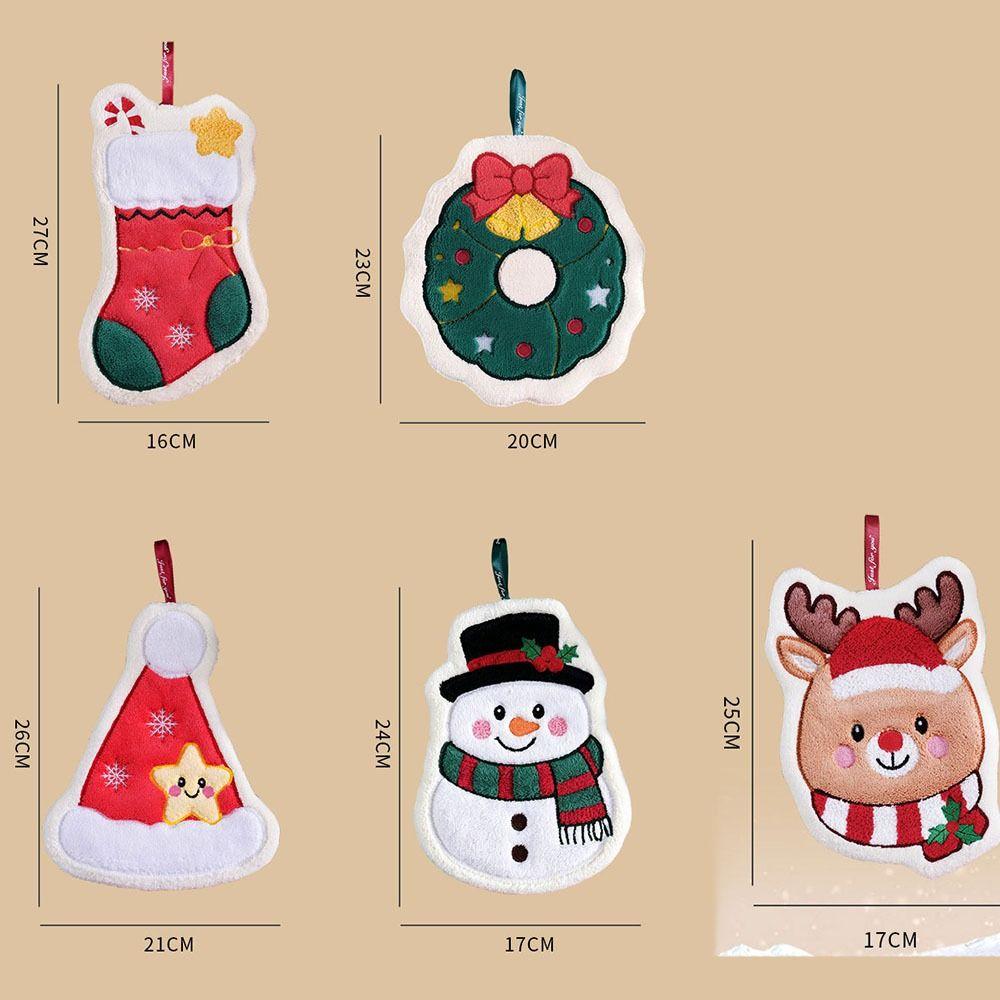 Absorbent Christmas Hand Towel Coral Fleece Kitchen Cleaning Rag Cute Xmas Handkerchief