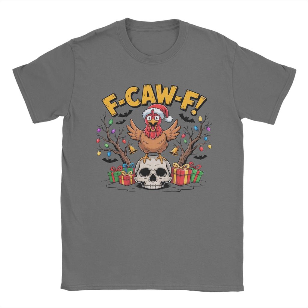 Hipster F-Caw-F Funny Chicken Christmas Skull T-Shirts for Men Crew Neck 100% Cotton T Shirt  Short Sleeve Tee Shirt Clothing