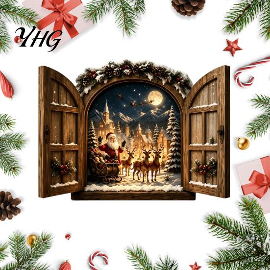 Christmas Party Hanging Light Santa Claus Window Light, 3D Lighted Wall Decor, Warm LED Reindeer Snowy Gift Box Idea Village Scene, USB Powered