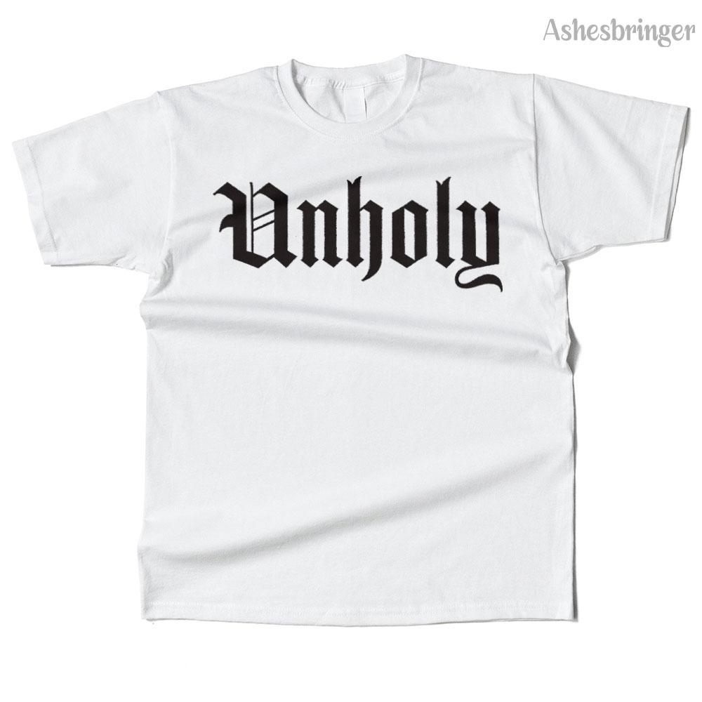 Mens Cotton Unholy Champion Graphic High Quality T Shirt Street Casual Style Tee for Men and Women