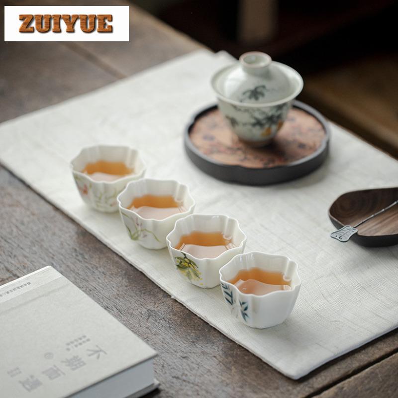 2pc/lot Hand-painted Flowers And Bamboo Teacup Japanese Tea Bowl Jug Tea-tasting Smelling Cup Jianzhan Master Cups Supplies 60ml