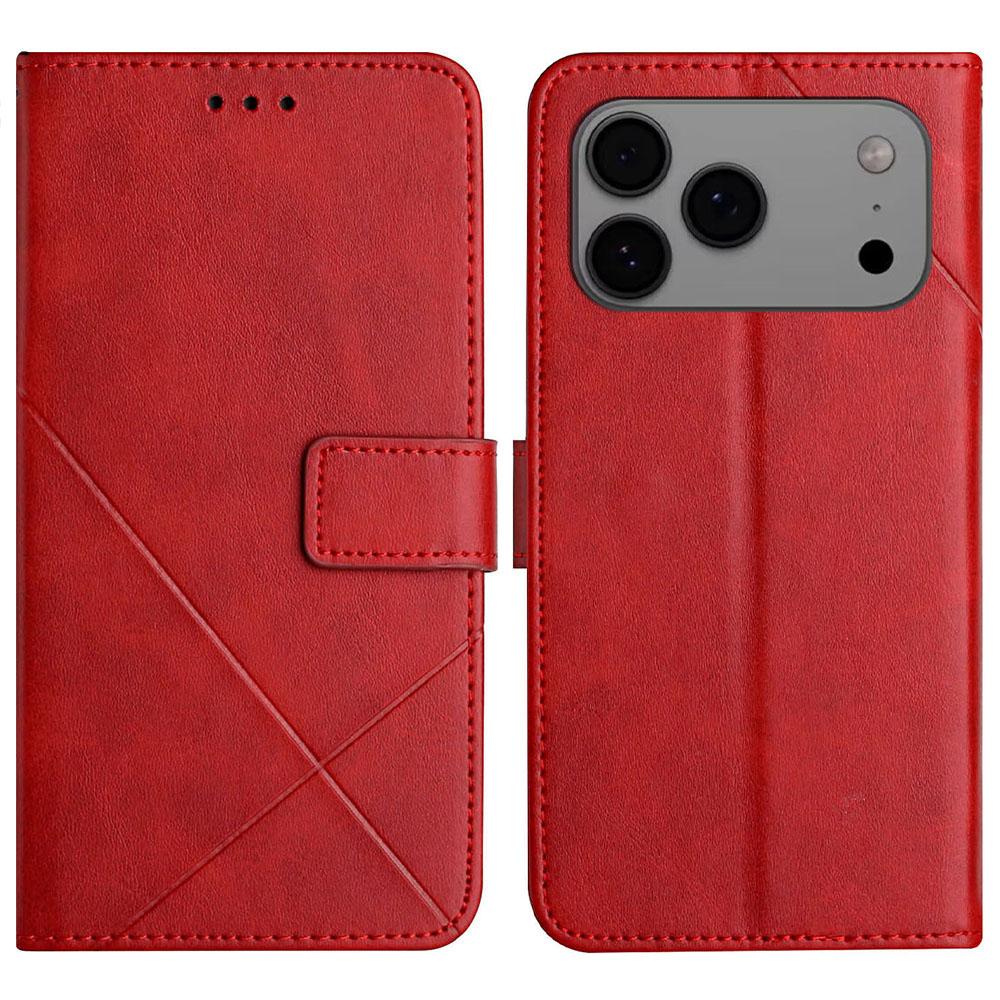 For iPhone 17 Pro Case Line Pattern Wallet Leather Phone Cover with Wrist Strap