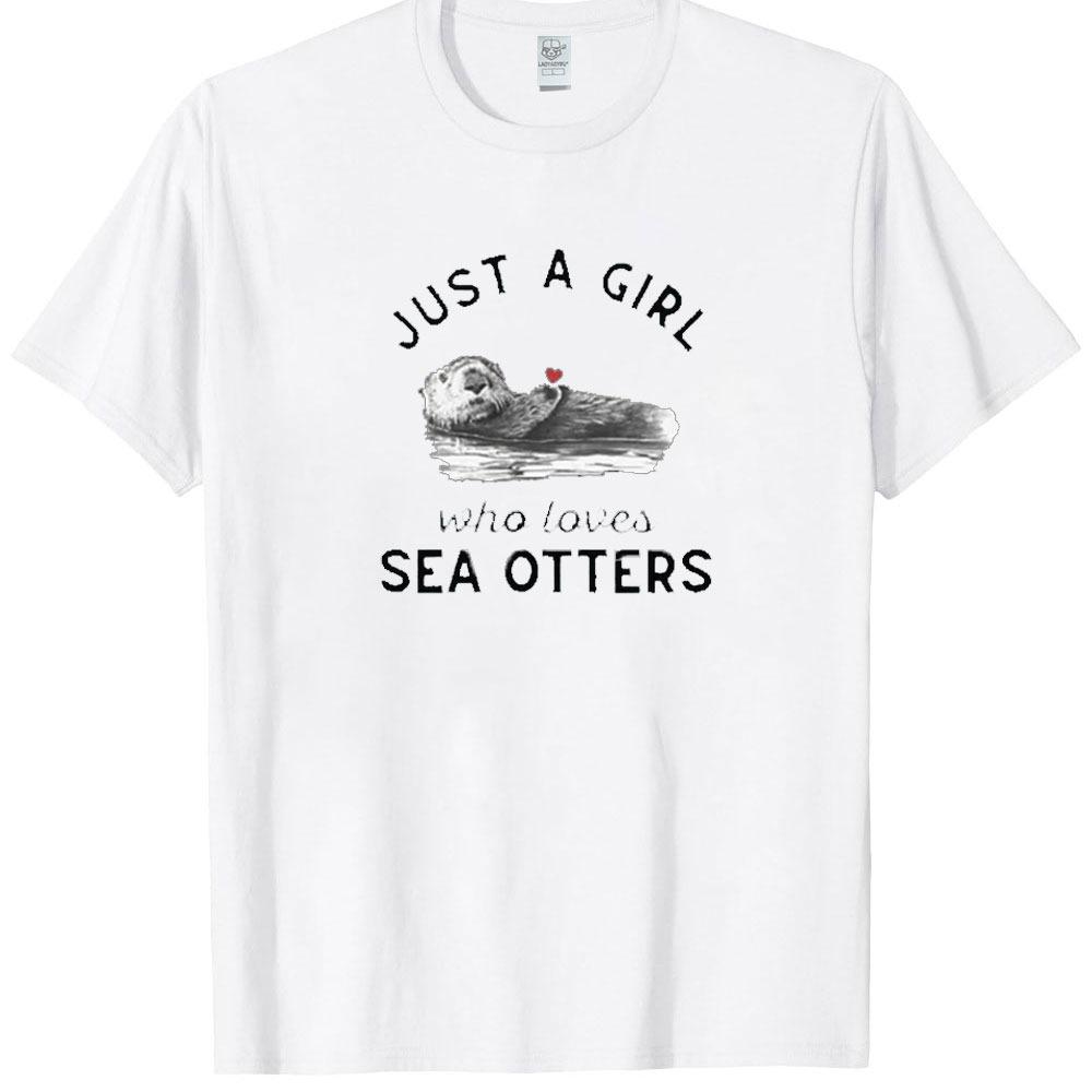 Nur Ein Mädchen Liebt Seeotter T-Shirt Seeotter Enthusiast Geschenk Sommer Kurzarm Damen Lässig Rundhals Baumwolle T-Shirts Tops