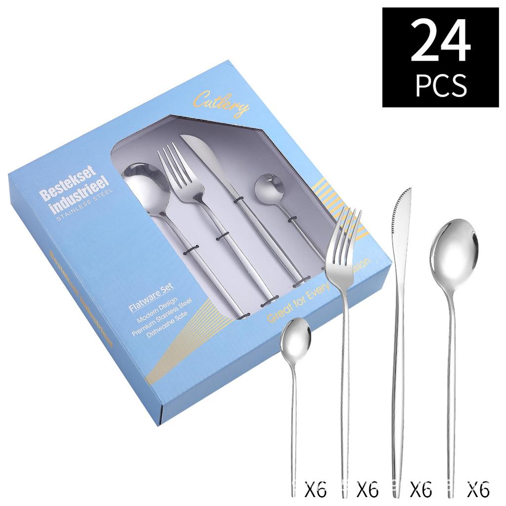 Stainless Steel Western Tableware 24 Pieces Suit Gift Package with Window-Type Holes Knife, Fork and Spoon Tableware Suit