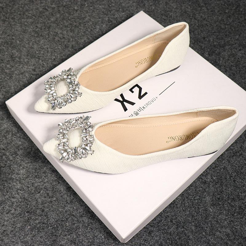Fashion Large Size Flat Shoes for Women Spring Autumn New Fashion Rhinestone Shallow Mouth Boat Shoes Comfortable Pointed Luxury Shoes