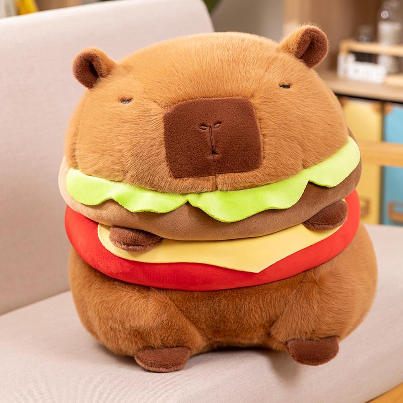 Cute Burger Capybara Doll Hamburger Kapibala Doll Children's Plush Toy Grab Machine Doll Birthday Gift