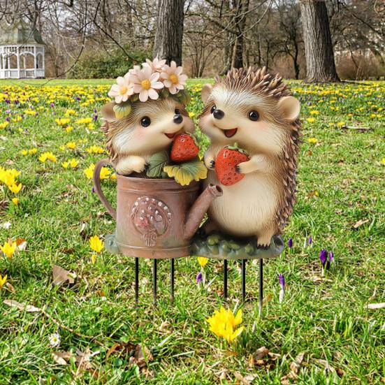 Picchetto per Giardino Fragole Riccio, Picchetto Decorazione da Giardino Ricci 2D in Acrilico, Animale Carino Impermeabile Decorazione da Esterno per Prato Aiuola Fioriera