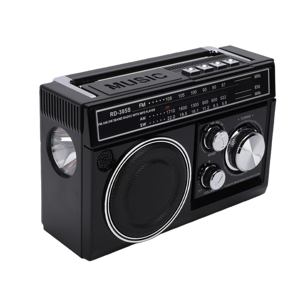 Rádio Alto-falante BT Portátil 5W Estéreo Bateria Solar Alimentação USB Lanterna LED Rádio de Emergência FM AM SW para Exterior Preto