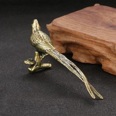 Antique Brass Long-tailed Pheasant Statue Desktop Ornament Bird Animal Figurines Home Decorations Living Room Crafts Collections