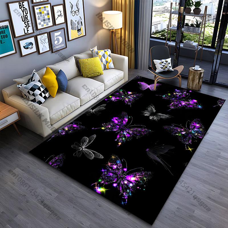 Colorful Glowing Butterflies In Darkness Carpet Yoga Living Room Room Decor Children's Crawling Mat Doormat Area Rug