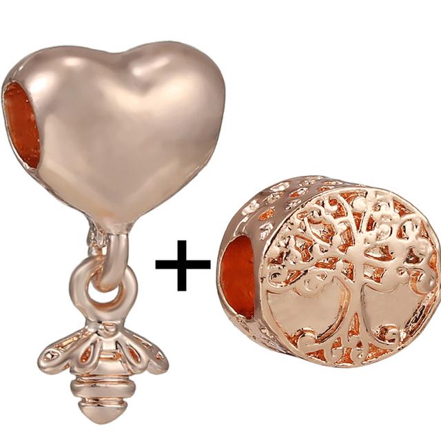 2pcs /Lot New Trend Crown Feather Zircon Hollow Leaves Beads Fit Original Brand Charms Silver Color Bracelets Women Diy Jewelry