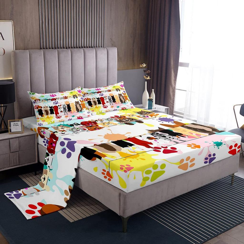 Christmas dog pattern mattress four-piece bedding set bedroom dormitory bedding decoration