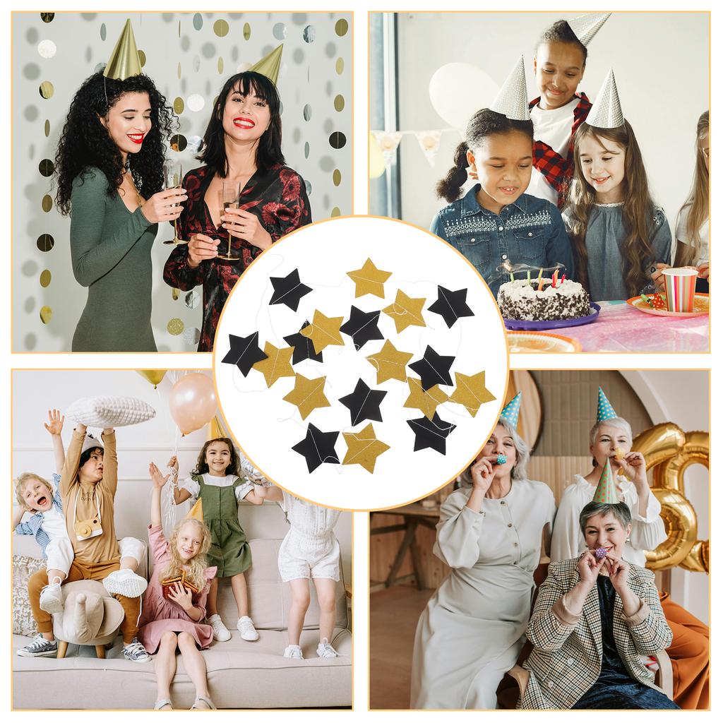 2Pcs Gold Star Garland Banner Double-Sided Glitter Paper Stars 6.5ft Twinkle Decorations Party Hanging Decor Birthday Baby
