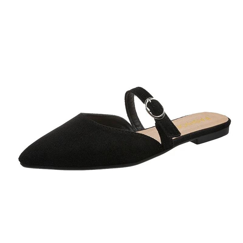 Brand Women Shoes 2025 Casual Mules New Women's Slippers Fashion Pointed Buckle Slipper Sexy Cover Toe Low Heel Dress Shoes Lady