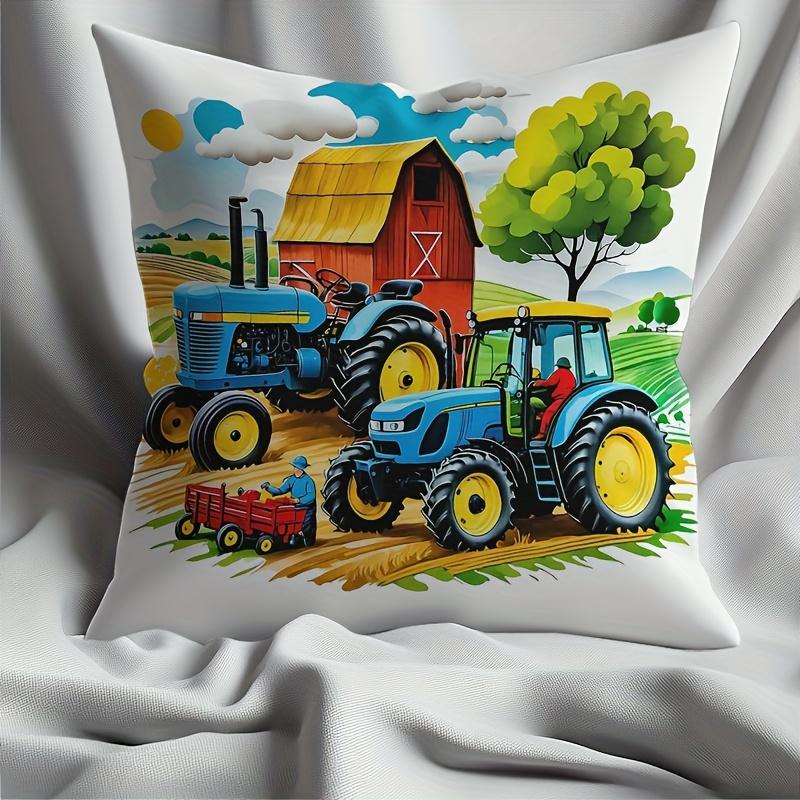 Pc Farm Tractor Harvest Scene Pillow Cover Farmhouse Decor for Home Sofa Bedroom Car Pillow Insert Not Included