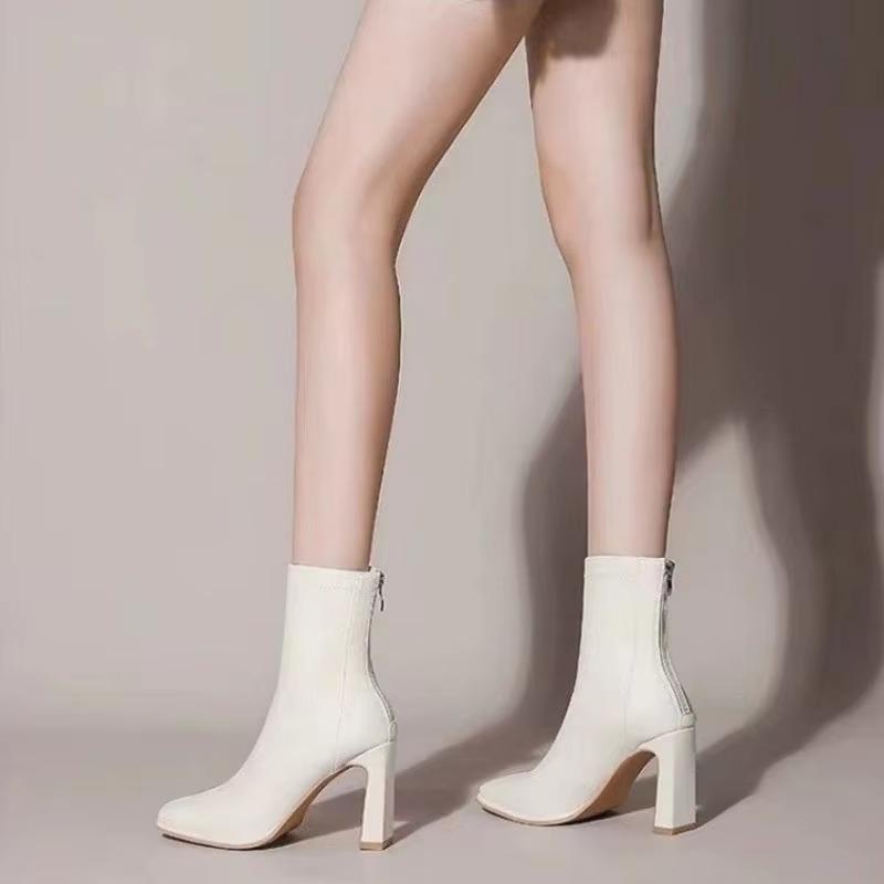 Fashion Back Zipper Modern Boots 2024 New High Quality Ankle Women's Boots  New High Heels Solid Shoes for Women Zapatos Mujer
