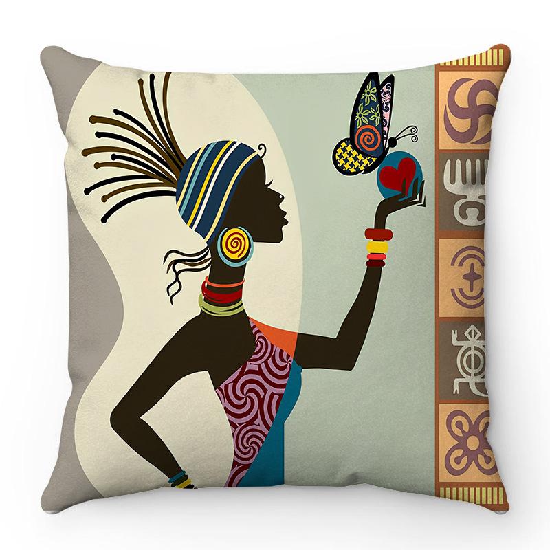 Oil Painting Of An African Woman Digital Printing Short Plush Pillow Covers For Car Sofa Office Cushion Cover Home Goods 60X60Cm