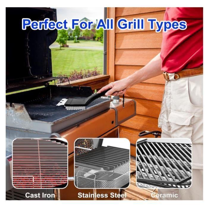 Brosse de barbecue - 3 Pièces - Acier inoxydable - Antirouille - 3 en 1 - Outil de nettoyage avec grattoir