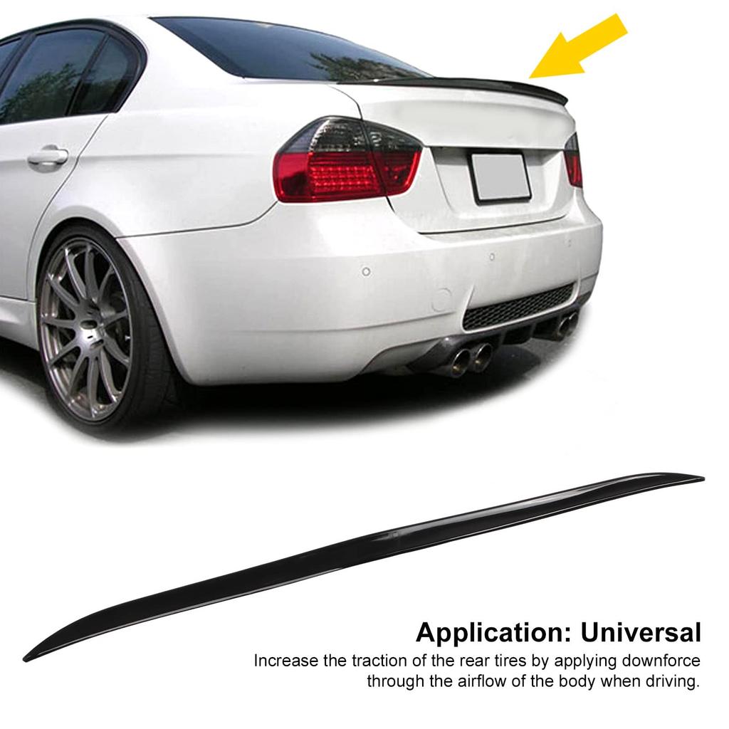 Qiilu Rear Trunk Spoiler Car Rear Trunk Spoiler Roof Wing Grip Glossy Black Rubber 120x4cm / 47.2x1.6in Universal Double-Sided Adhesive Included