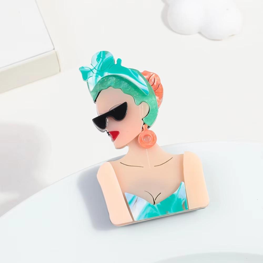 New Fashion Lady Acrylic Brooches for Women Cute Cartoon Glasses Girl Figure Badge Pins Casual Jewelry Clothes Accessories Gift