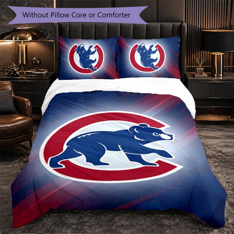 Chicago Cubs Pattern Microfiber 3Pcs Bedding Set Decor Duvet Cover Set For Bedroom Home Use