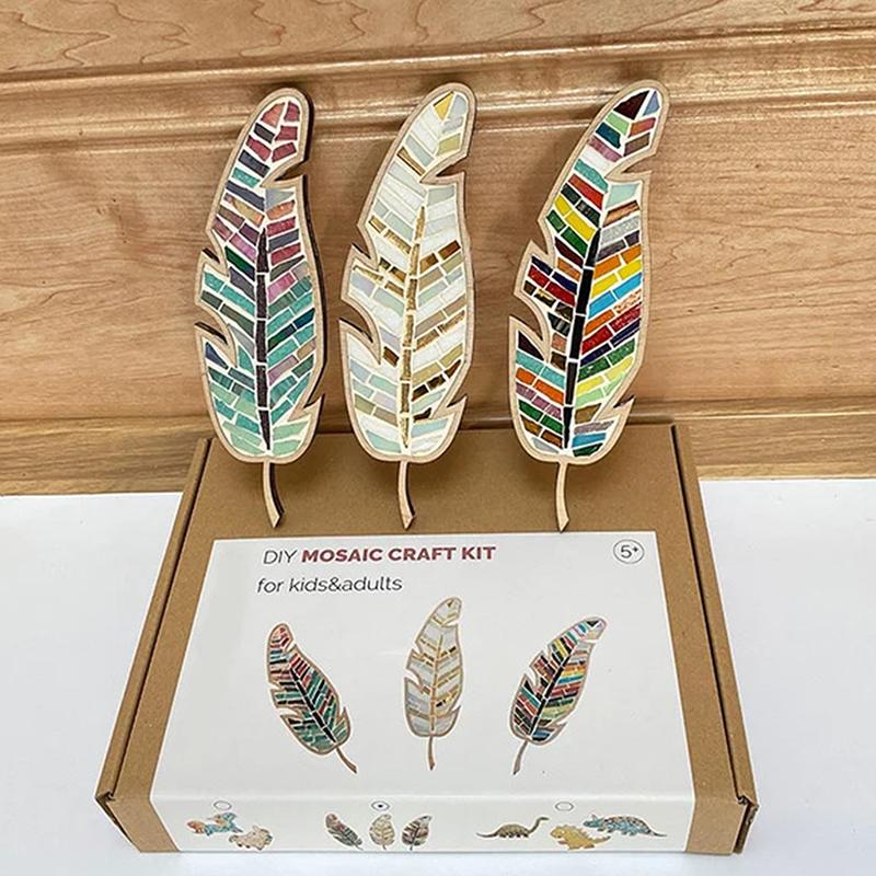 Diy Mosaic Kit,Creativity Diy Mosaic Family Kit,Christmas Feather Home Decor Gifts,Glass Mosaic Arts And Craft Kit For Kids Gift