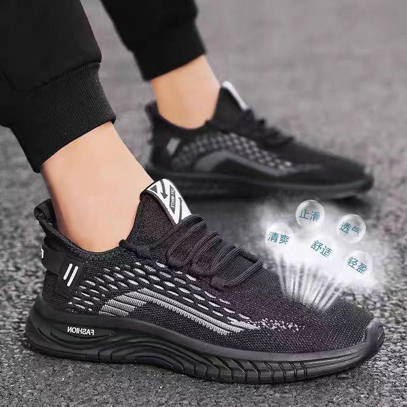 Men's shoes mesh breathable spring fly-woven lace-up running shoes hollow soft-soled coconut sneakers