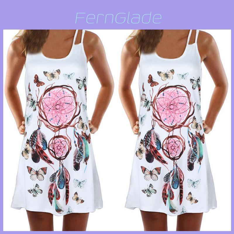 Vintage Boho Women Loose Summer Sleeveless 3d Floral Print Tank Mini Dress For Effortless Style