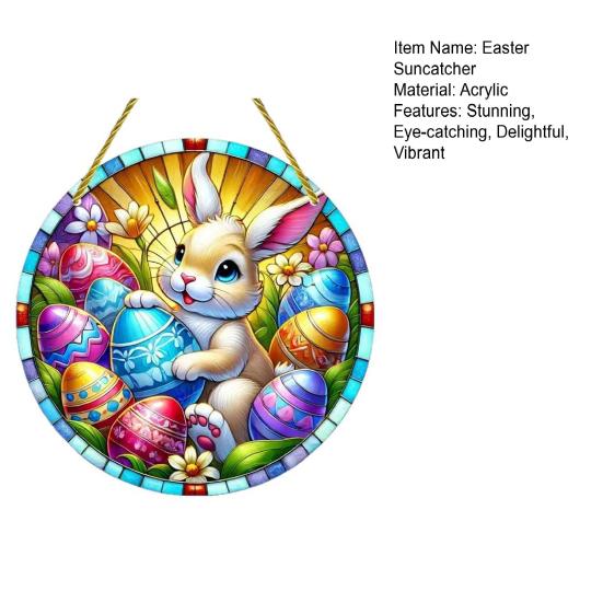 Easter Bunny Suncatcher 2D Acrylic Rabbit Eggs Window Hanging Ornament for Indoor Outdoor Home Garden Decor Housewarming Gifts for Women