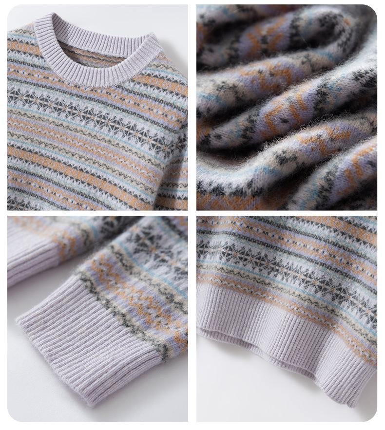 Children’s Pure Wool Fair Isle Sweater - Warm Thickened Knit with Round Neck for Autumn/Winter 2025