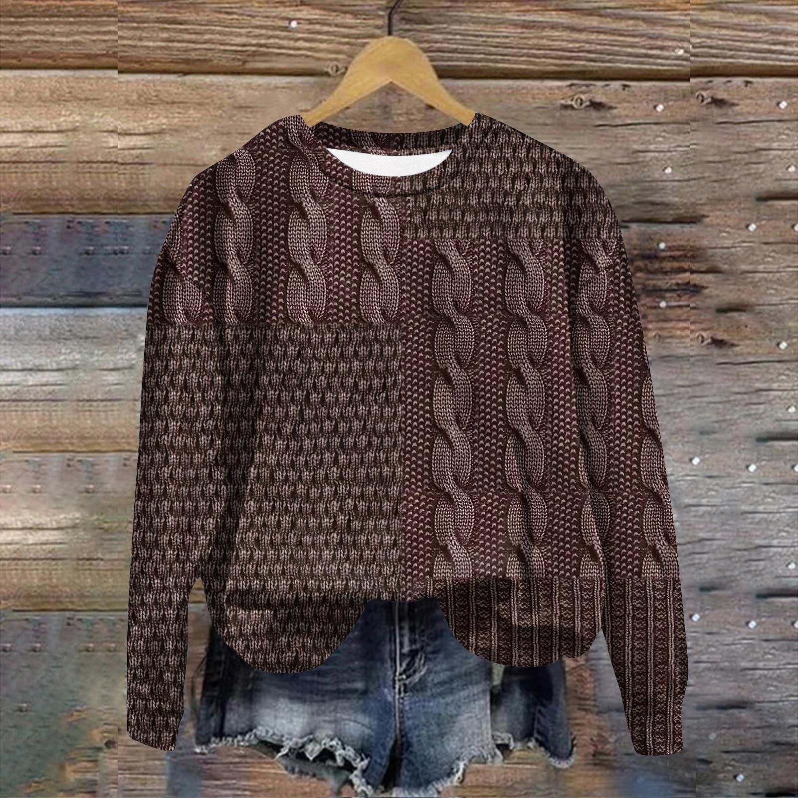 Женская мода ChristmasPrinted с длинным рукавом свободный круглый вырез толстовка Топ L — фото 8