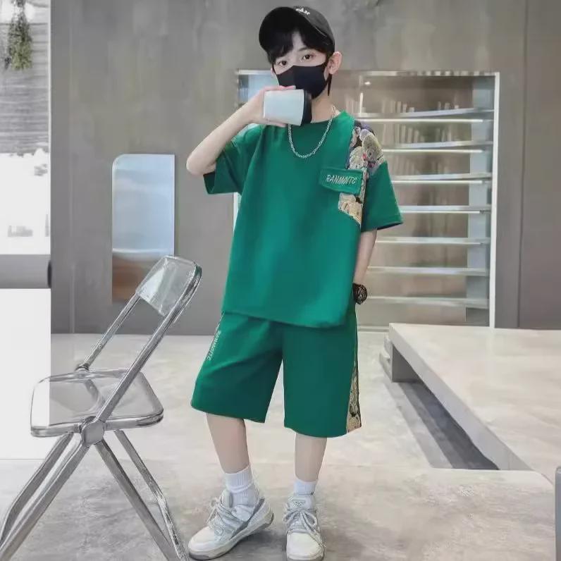 2024 Boys' Cartoon Summer Streetwear Two-Piece Suit - Cool, Trendy Clothing for Medium and Large Children