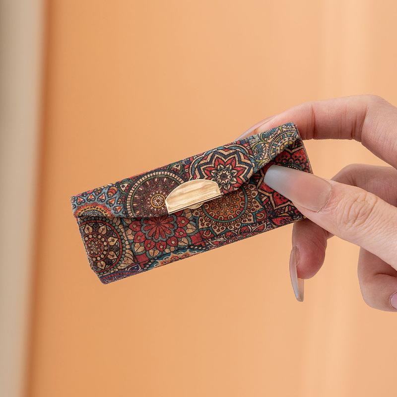 Retro-style Cork Lipstick Storage Box, Touch-up Mirror, Portable Mirror Mini Makeup Bag, Dirt-resistant Makeup Box