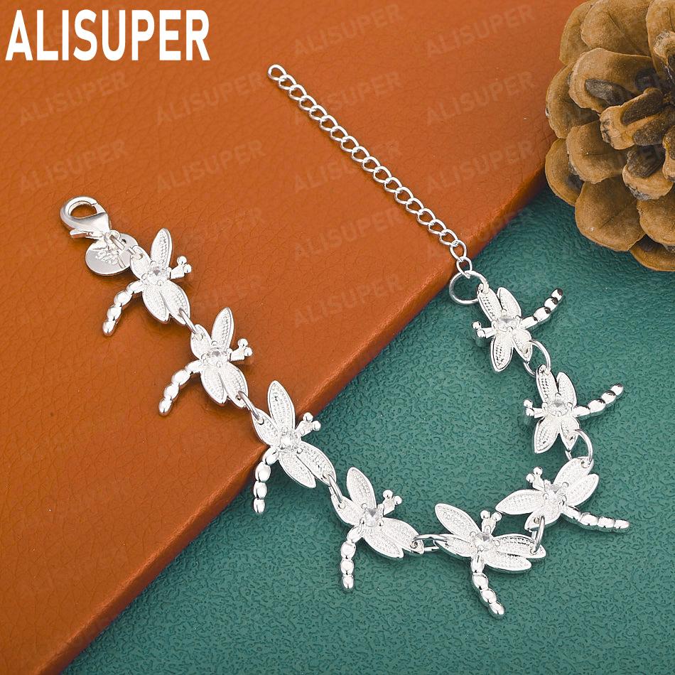 925 Sterling Silver Dragonfly Side Chain, Handheld Bracelet, Gift Jewelry 20CM