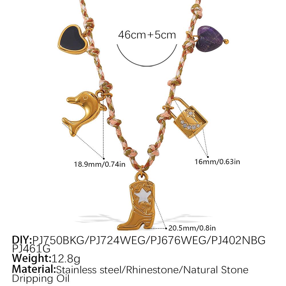 Vintage seaside style DIY freshwater pearl pendant bracelet stainless steel gold-plated ceramic pendant necklace female