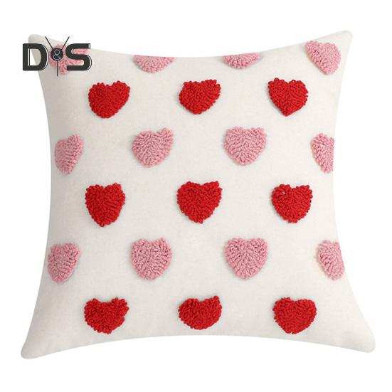 Valentines Day Throw Pillowcase 3D Heart Embroidery Short Plush Luster 45*45cm Hidden Zipper Closure Pillow Cover Bedroom Living Room Sofa Decoration