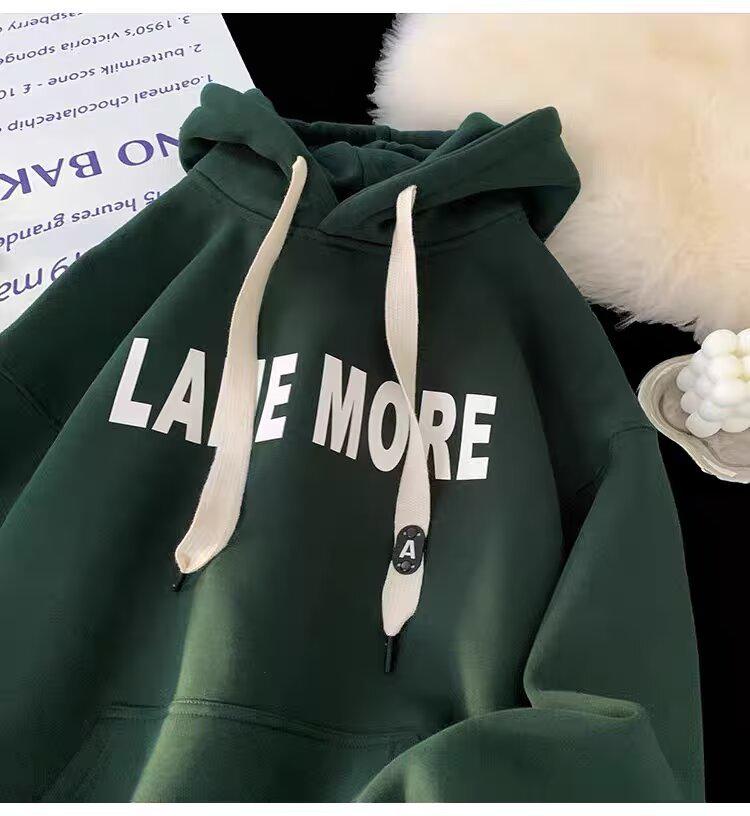 Unisex Loose Fit Thickened Velvet Hoodie with Logo Print for Autumn/Winter 2025