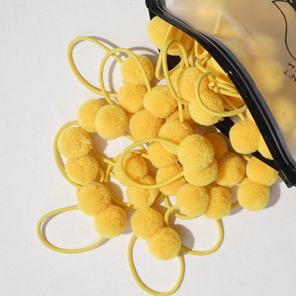 20 Stück 1,4" Kleine Solide Doppelte Fellkugel mit Elastischem Seil Handgemachtes Band für Kinder Mädchen Haaraccessoires