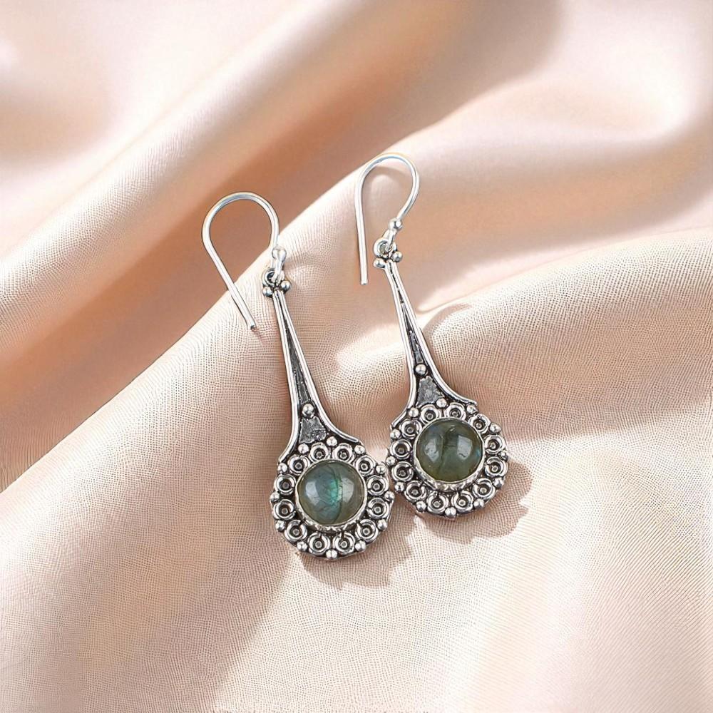 Natural Labradorite Gemstone 925 Sterling Silver Jewelry Handmade Earrings2.52" EE-77-26