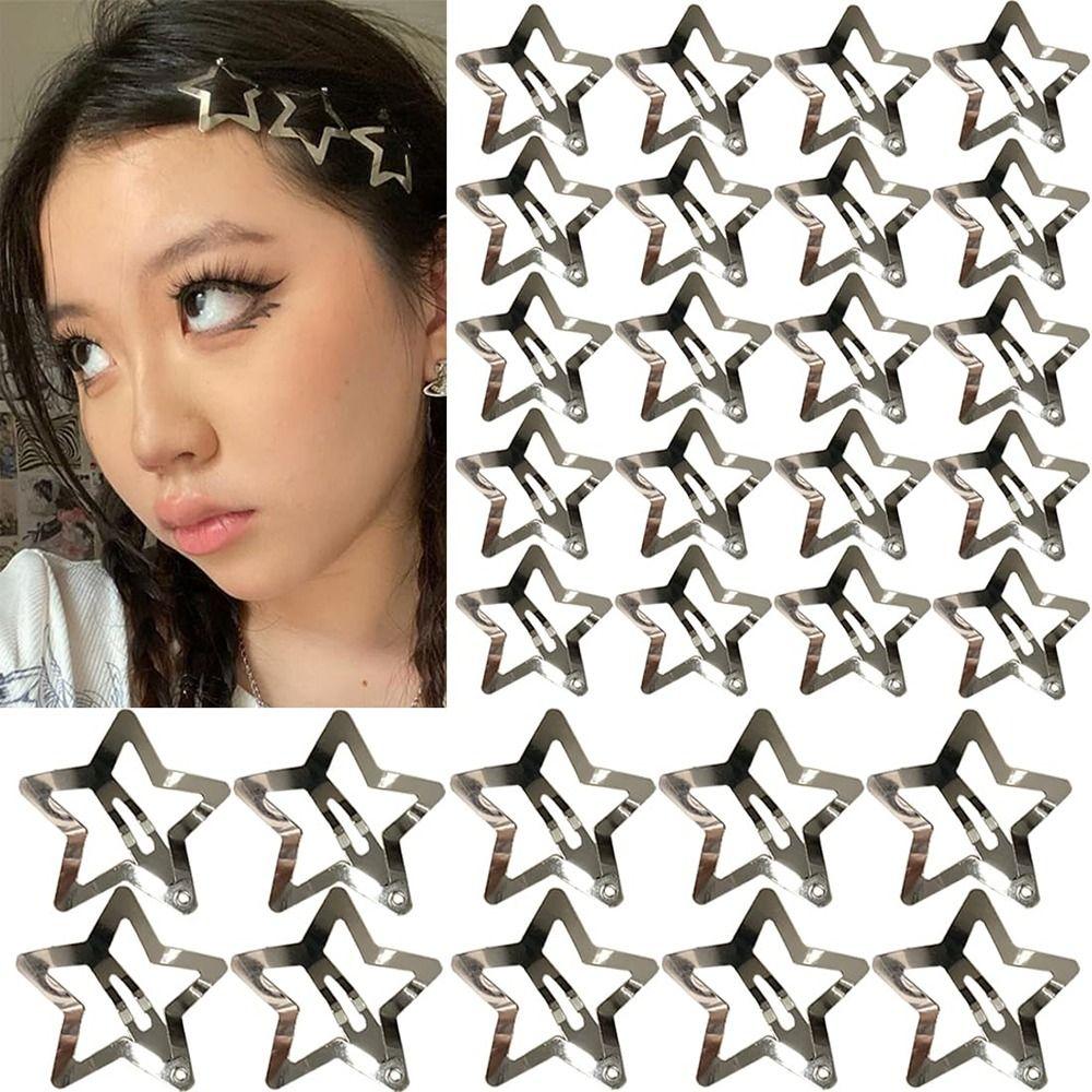 20Pcs Colorful Star Shape Hair Clips Silver Star Hairclips Hair Jewelry Hairpins Girls