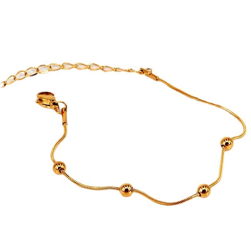 Gold-Tone Titanium Steel Snake Chain Bracelet with Beads - Non-fading, Simple Design for Women.