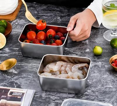 Thickened Stainless Steel Fresh-keeping Box Rectangular Square Plate Buffet Deepened Tray Fast Food Dish with Covered Square Box