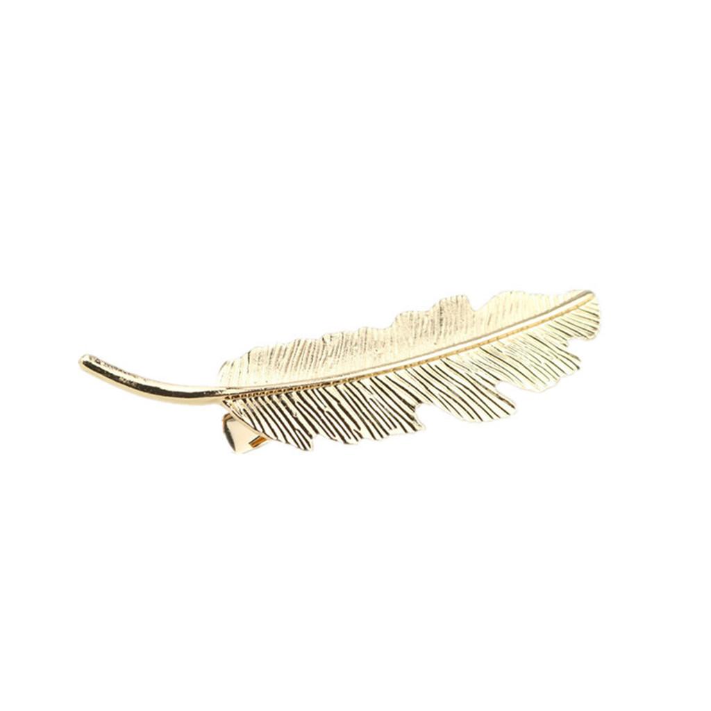 Vintage Bronze Bohemia Leaf Feather Shape Hair Alligator Pin Lady Party Wedding Jewelry