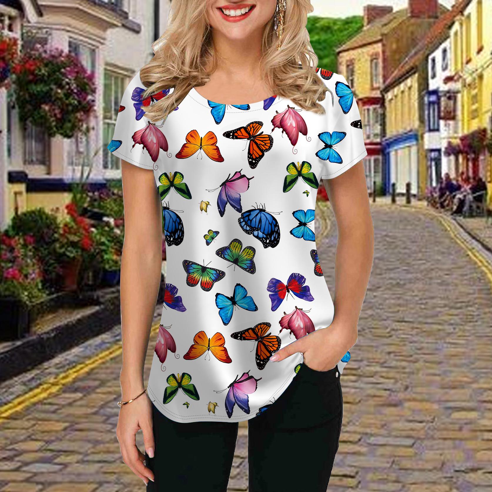 

Модная женская футболка с принтом «Бабочка и семья», забавная повседневная футболка с круглым вырезом и короткими рукавами, летняя женская футболка 8XL разноцветный